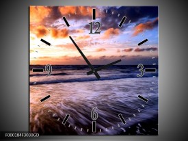 Wandklok op Glas Zee | Kleur: Grijs, Geel, Blauw | F000184CGD