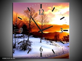 Wandklok op Canvas Winter | Kleur: Wit, Oranje, Bruin | F000192C