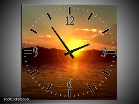 Wandklok op Glas Zonsondergang | Kleur: Geel, Bruin, Zwart | F000266CGD