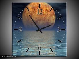 Wandklok op Glas Maan | Kleur: Geel, Blauw, Zwart | F000279CGD