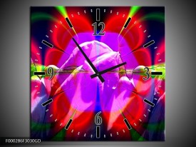 Wandklok op Glas Bloemen | Kleur: Rood, Paars, Groen | F000286CGD