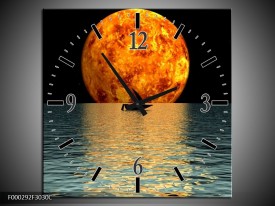Wandklok op Canvas Maan | Kleur: Oranje, Blauw, Zwart | F000292C