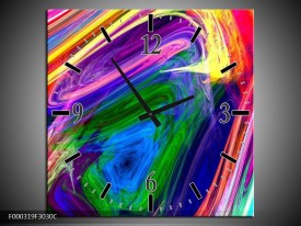 Wandklok op Canvas Abstract | Kleur: Groen, Paars, Geel | F000319C