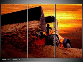 Canvas ART schilderij Tractor | Bruin, Geel, Oranje | 120x80cm 3Luik