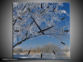 Wandklok op Glas Boom | Kleur: Blauw, Wit, Grijs | F000407CGD