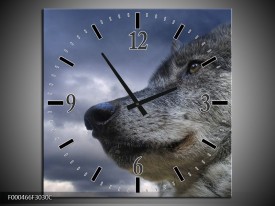 Wandklok op Canvas Wolf | Kleur: Grijs, Blauw, Wit | F000466C