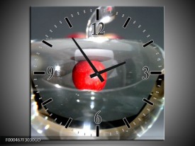 Wandklok op Glas Appel | Kleur: Rood, Grijs, Zilver | F000467CGD