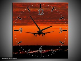 Wandklok op Glas Vliegtuig | Kleur: Rood, Zwart, Grijs | F000481CGD