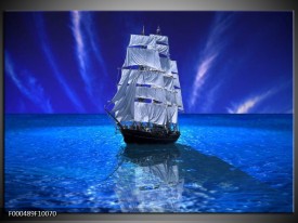 Glas schilderij Zeilboot | Blauw, Wit, Zwart