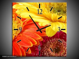Wandklok op Glas Bloem | Kleur: Geel, Oranje, Rood | F000514CGD