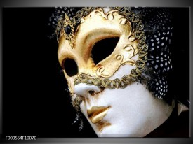Glas schilderij Masker | Wit, Goud, Zwart