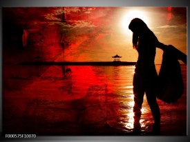 Foto canvas schilderij Vrouw | Rood, Zwart, Wit