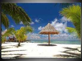 Foto canvas schilderij Strand | Groen, Blauw, Wit