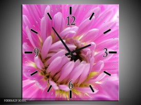 Wandklok op Canvas Bloem | Kleur: Paars, Wit | F000642C
