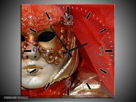 Wandklok op Glas Masker | Kleur: Rood, Goud, Zwart | F000648CGD