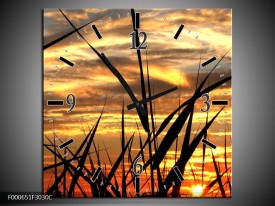Wandklok op Canvas Zonsondergang | Kleur: Zwart, Grijs, Geel | F000651C
