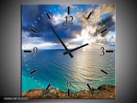 Wandklok op Glas Zee | Kleur: Blauw, Wit, Grijs | F000678CGD