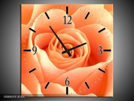 Wandklok op Canvas Roos | Kleur: Oranje, Creme, Wit | F000693C