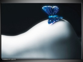 Glas schilderij Vlinder | Blauw, Wit, Zwart