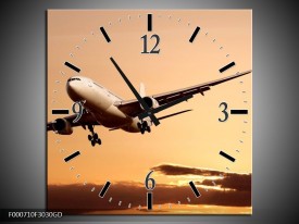 Wandklok op Glas Vliegtuig | Kleur: Bruin, Geel, Zwart | F000710CGD