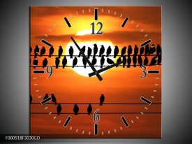 Wandklok op Glas Vogels | Kleur: Zwart, Geel, Oranje | F000918CGD