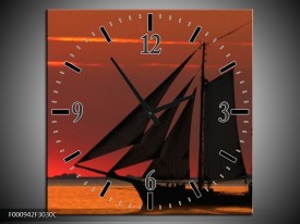 Wandklok op Canvas Zeilboot | Kleur: Rood, Oranje, Zwart | F000942C