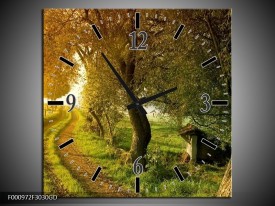 Wandklok op Glas Bomen | Kleur: Groen, Geel, Wit | F000972CGD