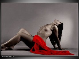 Foto canvas schilderij Vrouw | Rood, Zwart, Grijs