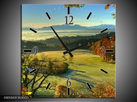 Wandklok op Glas Landschap | Kleur: Groen, Grijs, Blauw | F001043CGD
