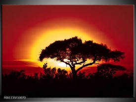 Glas schilderij Zonsondergang | Zwart, Geel, Rood