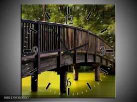 Wandklok op Glas Brug | Kleur: Groen, Grijs | F001170CGD