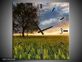 Wandklok op Canvas Landschap | Kleur: Wit, Blauw, Groen | F001176C