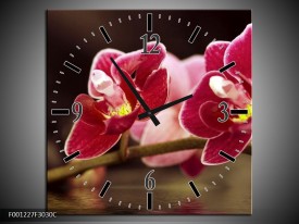 Wandklok op Canvas Orchidee | Kleur: Zwart, Rood | F001227C
