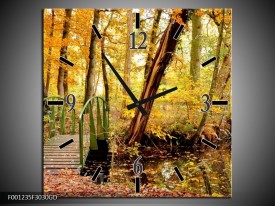 Wandklok op Glas Natuur | Kleur: Geel, Bruin, Groen | F001235CGD