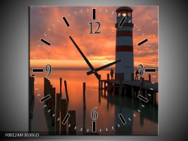 Wandklok op Glas Zee | Kleur: Bruin, Zwart, Wit | F001244CGD