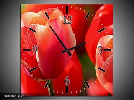 Wandklok op Canvas Tulpen | Kleur: Rood, Wit, Zwart | F001300C