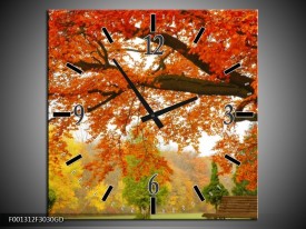 Wandklok op Glas Herfst | Kleur: Oranje, Groen, Geel | F001312CGD
