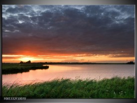 Glas schilderij Zonsondergang | Wit, Geel, Paars