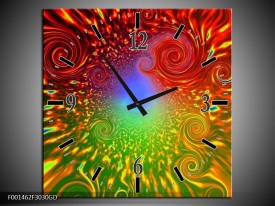 Wandklok op Glas Abstract | Kleur: Groen, Rood, Geel | F001462CGD