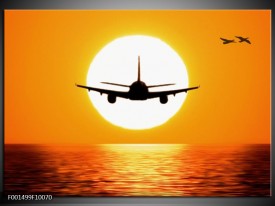 Foto canvas schilderij Vliegtuig | Geel, Oranje, Zwart
