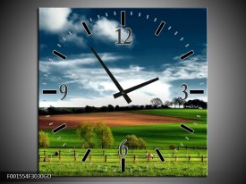 Wandklok op Glas Natuur | Kleur: Groen, Bruin, Blauw | F001554CGD