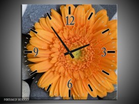 Wandklok op Glas Bloem | Kleur: Oranje, Grijs | F001661CGD