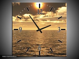 Wandklok op Glas Zee | Kleur: Goud, Bruin | F001710CGD
