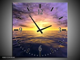 Wandklok op Canvas Zonsondergang | Kleur: Geel, Paars, Blauw | F001723C