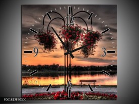 Wandklok op Canvas Bloemen | Kleur: Rood, Zwart, Geel | F001812C