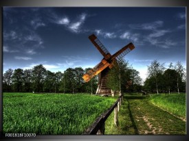 Foto canvas schilderij Molen | Groen, Blauw, Bruin