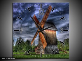 Wandklok op Canvas Molen | Kleur: Geel, Bruin, Blauw | F001820C