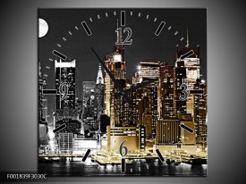 Wandklok op Canvas New York | Kleur: Zwart, Wit, Geel | F001839C