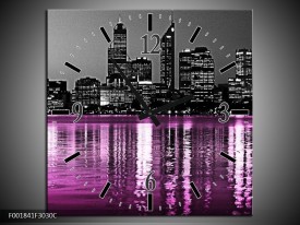 Wandklok op Canvas New York | Kleur: Zwart, Wit, Paars | F001841C