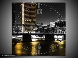 Wandklok op Glas Brug | Kleur: Zwart, Wit, Geel | F001843CGD